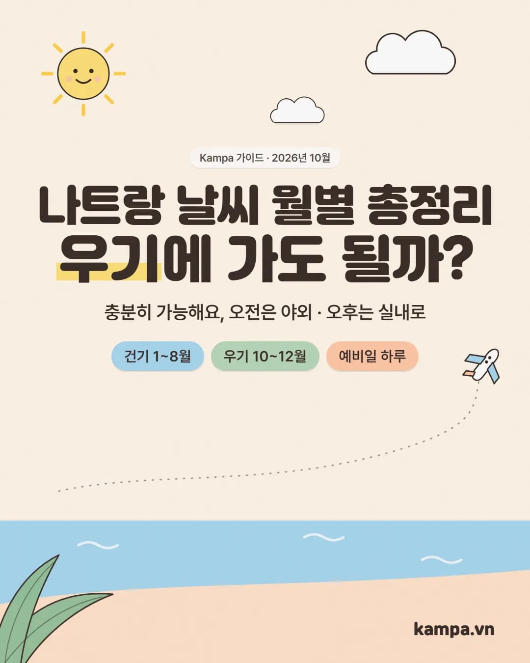 나트랑 날씨 우기 총정리 카드: 건기 1~8월, 우기 10~12월, 예비일 하루